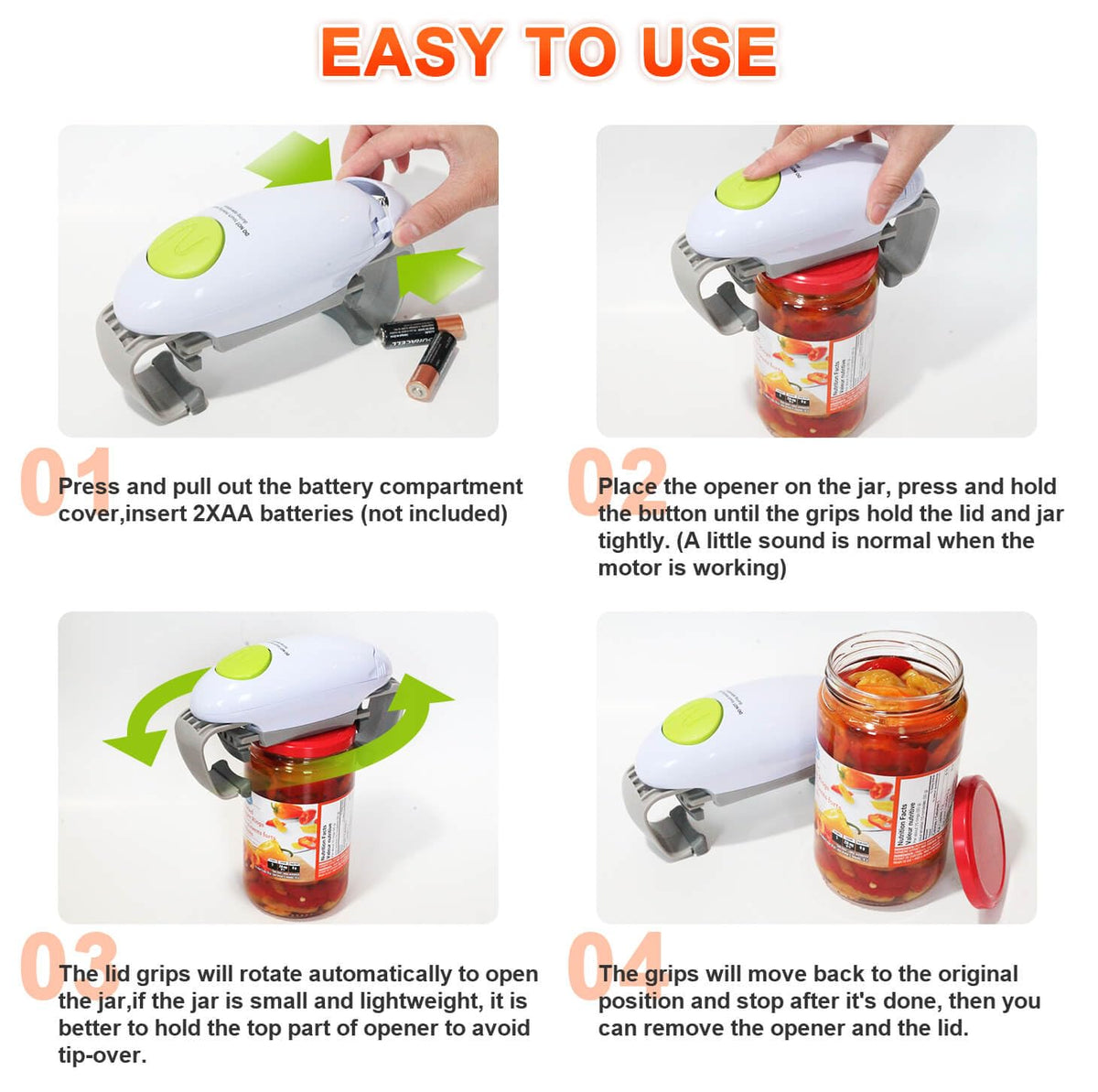 Electric Jar Opener for Arthritis Hands, Automatic Glass Jar Opener for Seniors, Bottle Opener for Weak Hands RA Suffers, Powerful Kitchen Gaget Suitable for Different Sizes of Jars