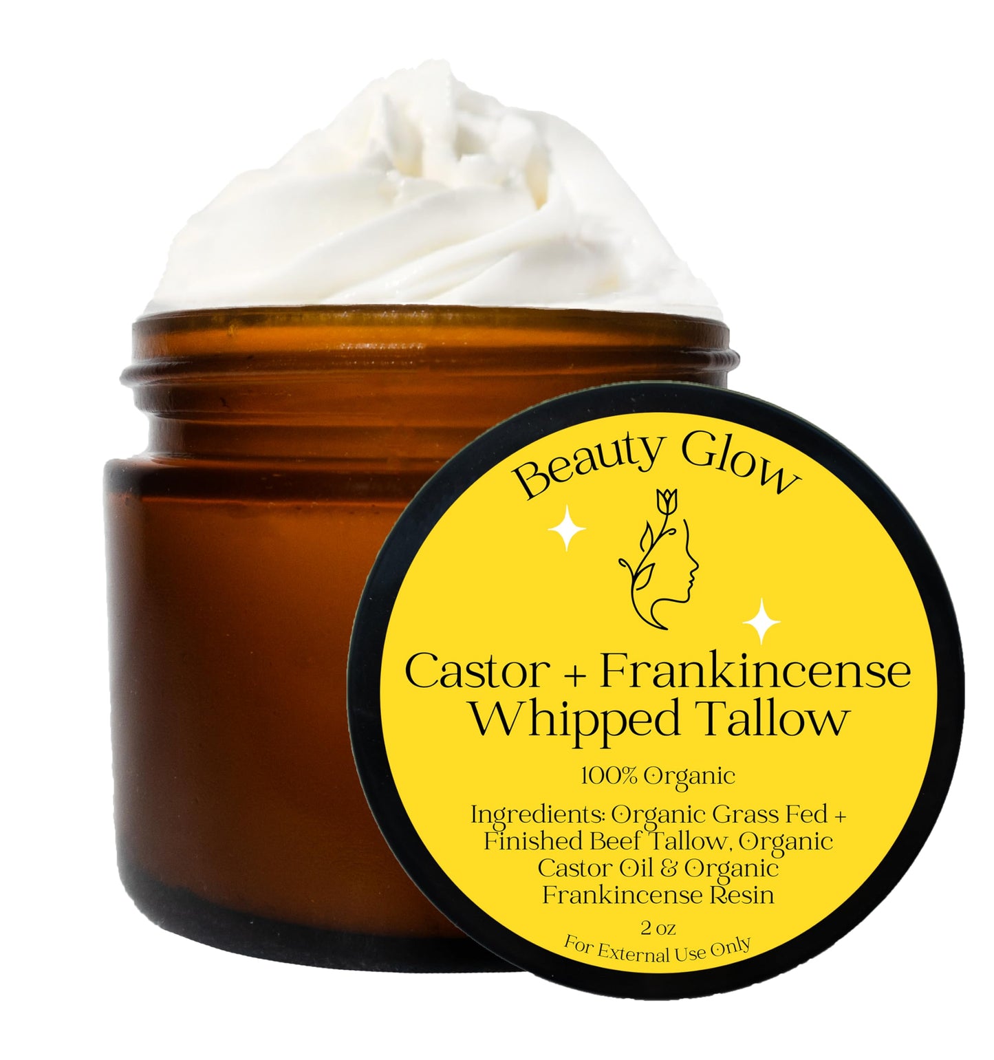Frankincense & Castor Oil Beef Tallow Grass Fed & Finished Organic Moisturizer for Skin Hydrating & Nourishing for Cracked, Dry