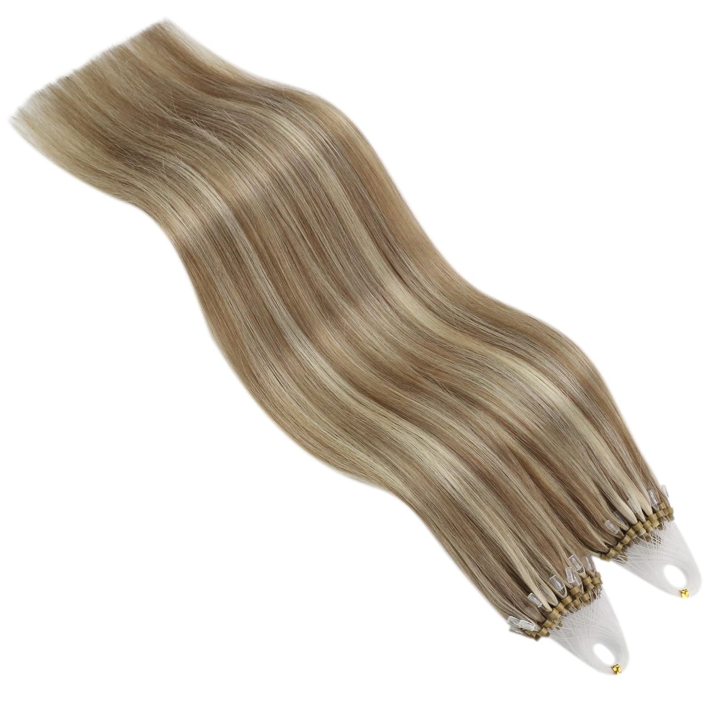 Easyouth Micro Ring Hair Extensions Human Hair Seamless Micro Bead Hair Extensions Real Human Hair Light Brown Highlighted Plati