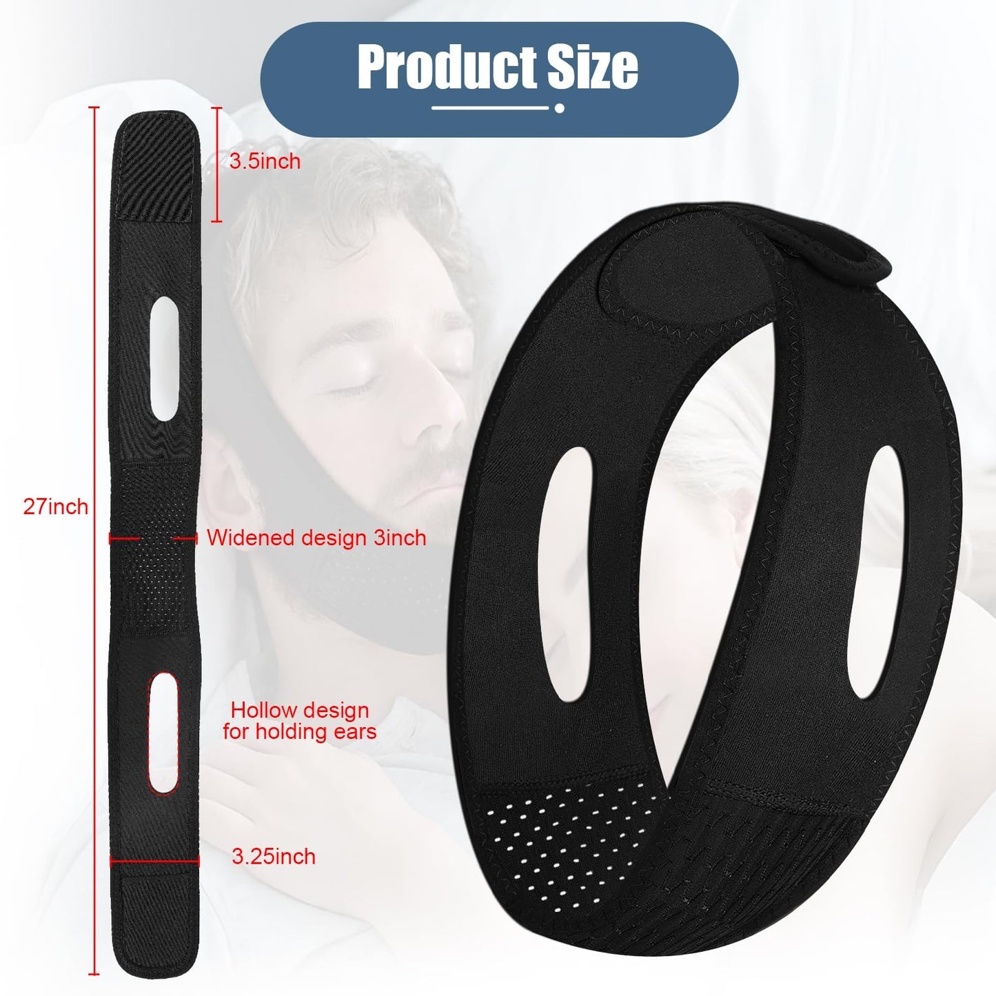 Chin Strap for Sleeping - Anti Snoring Devices - Comfortable Stop Snoring Solution - Adjustable Breathable Sleep Apnea Devices - Simple and Effective Anti Snoring Chin Strap (Black)-GQXBD001