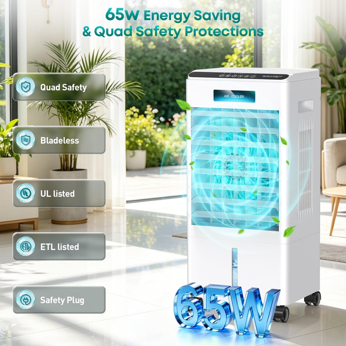 Portable Air Conditioners, Windowless Portable AC with 3 Speeds, 3 Modes, 8L Evaporative Air Cooler w/7H Timer, 90°Oscillation, Remote Control Air Conditioners for Bedroom, Small Room, Home (White)