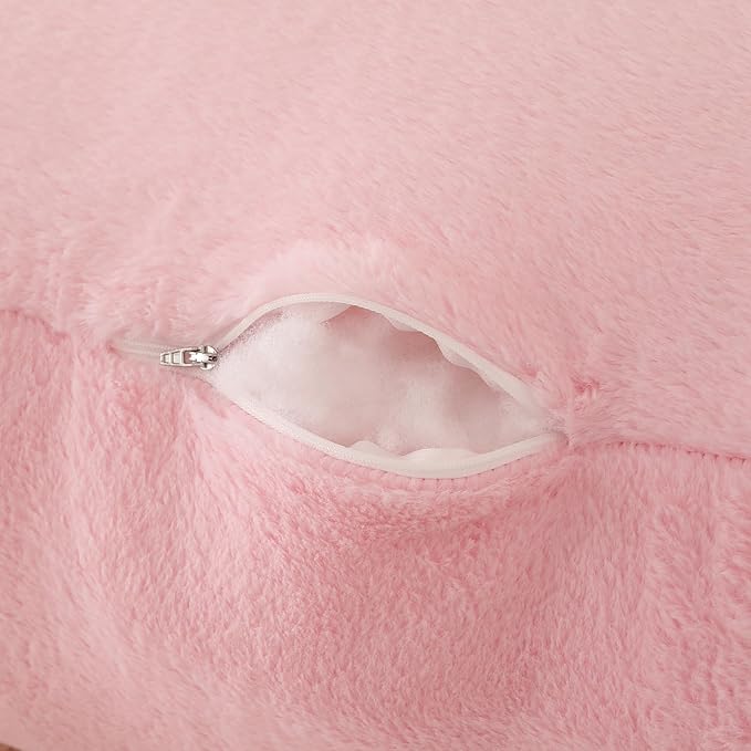 PAJEO Reading Pillow for Sitting in Bed, Large Backrest Reading Pillow with Arm Rest,Back-Rest Support Cushion for Sit Up on Couch, Sofa, and Floor, Dorm Essentials (Pink Faux Fur, Large(19"))
