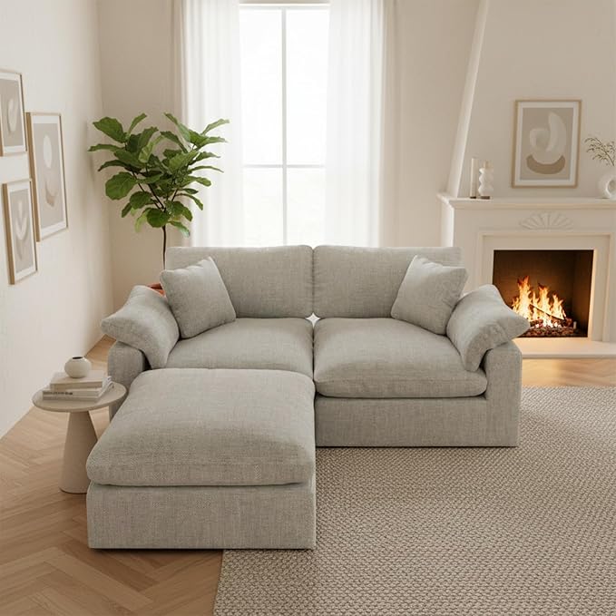 Forest aesthetics L-Shaped Modular Cloud Sectional Sofa, 2-Seater with Chaise,Modern Down Filled Detachable Couch for Living Room, Office & Small Apartment,Light Beige