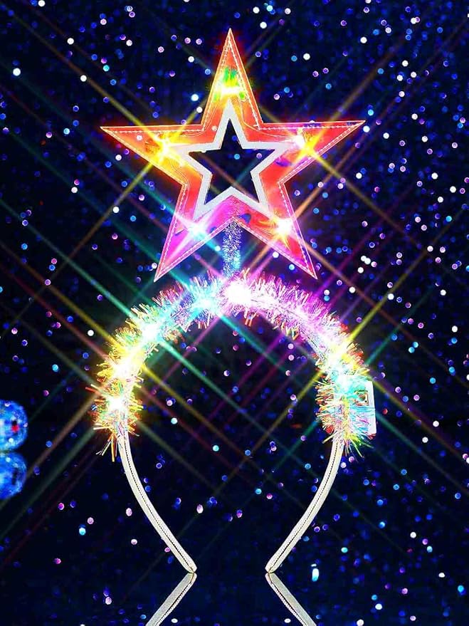 GENBREE Light Up Star Headbands Led Birthday Crown Headpiece Glow Rave Party Hair Accessories for Women