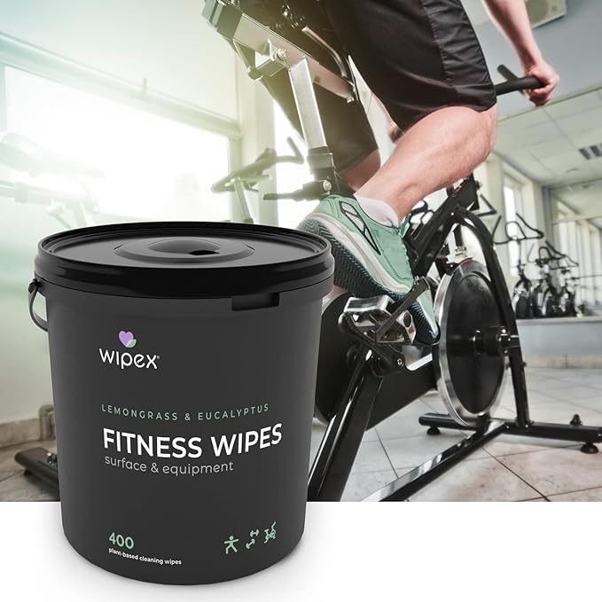 Wipex Gym Plant-Based Wipes, Natural Surface & Equipment Cleaning with Lemongrass, Eucalyptus & Vinegar for Home or Fitness Studio, Great on Yoga Mats, Peloton Bike, 400 Count (Pack of 2)