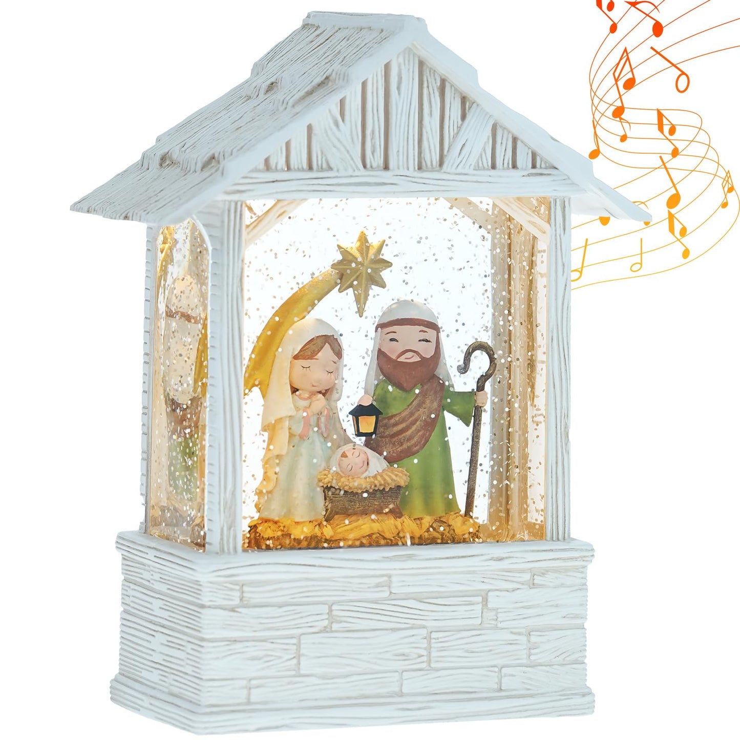 Nativity Christmas Snow Globes, Light up Snow Globe Christmas with Music, Nativity Scene Snow Globe Lantern Indoor Home Decor, 8" Christmas Glitter Snow Globes with Timer, USB Cord & Battery Operated