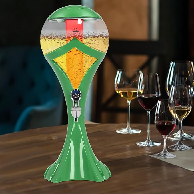 Beer Dispenser, 3L/101 oz Capacity, Iced Drink Beverage Tower Dispense with Colorful LED Lights & Removable Ice Tube, Drin...