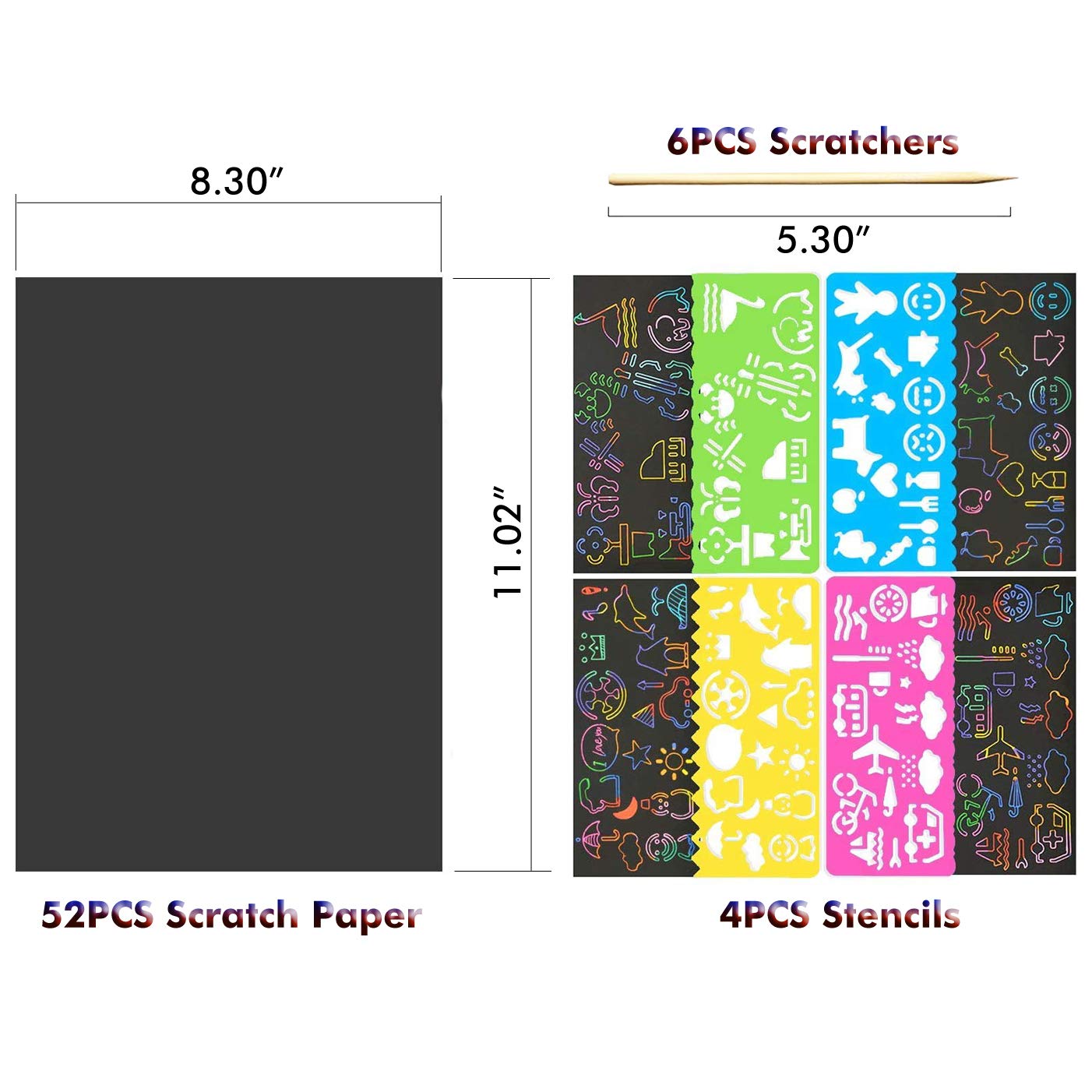 BESTING 52 Pcs Rainbow Scratch Paper Art Set 8.3" x 11.02" Black Scratch Off Big Size Art Book Crafts Kit Ideal for Kids DIY Party Favors Game Activities Birthday and Christmas Gifts (SP862)