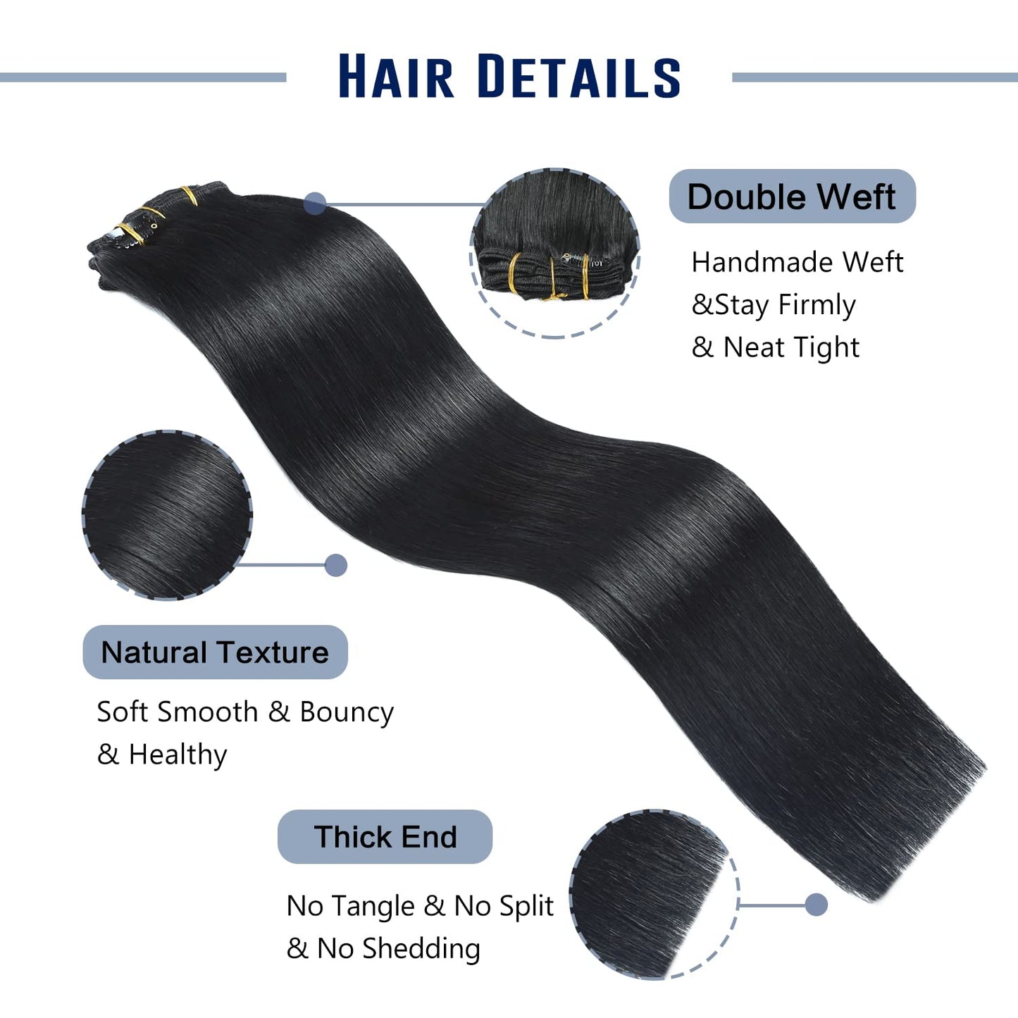 Sunya Real Human Hair Clip in Extensions - Jet Black, Double Weft, Straight, 20 Inch #1 - 8 Pcs/120g
