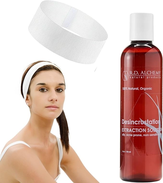 RD Alchemy - Desincrustation Solution/Scaling Fluid Blackhead Remover + 5 Pack Disposable Spa Headbands. for Home or Professional spas.