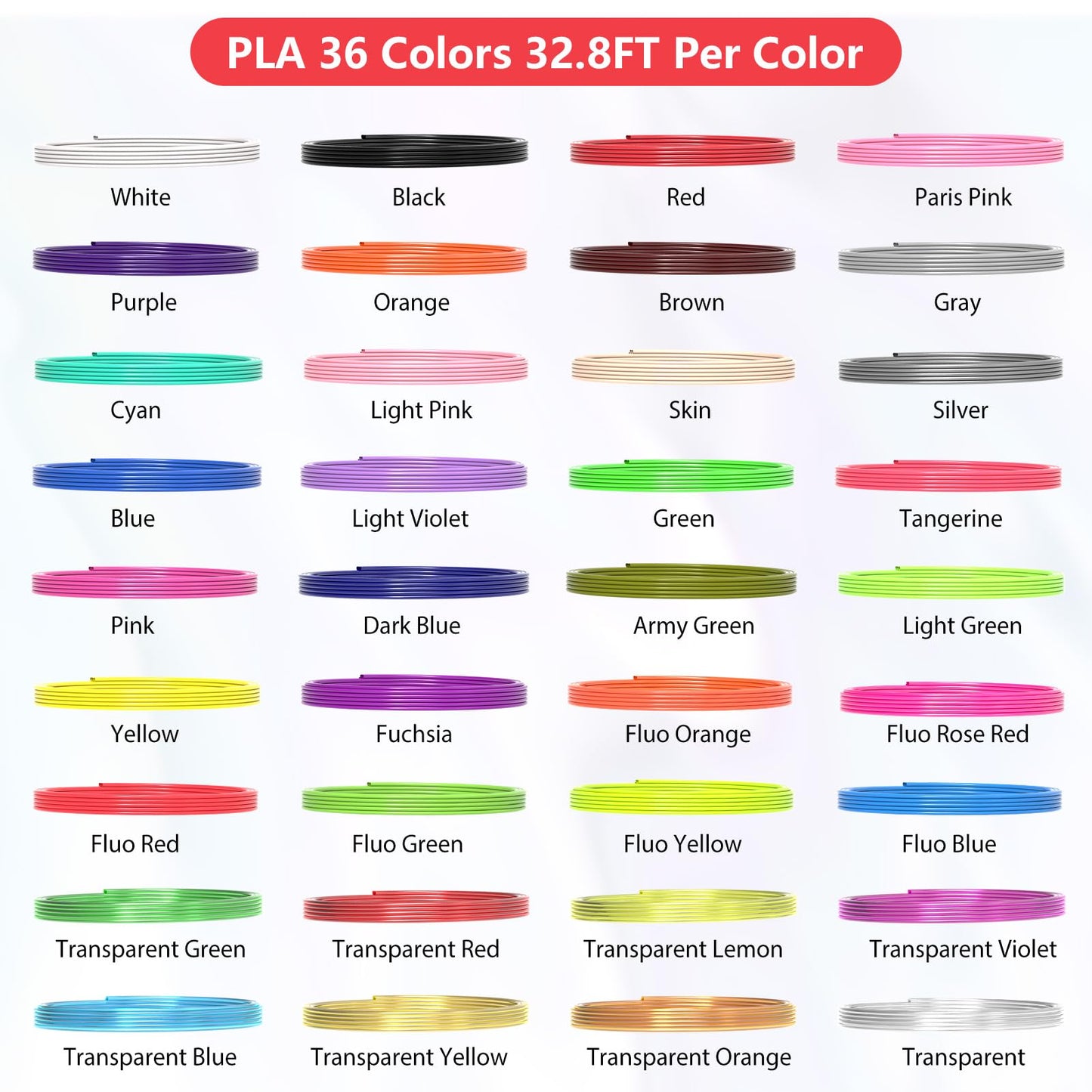 3Dgenius 36 Colors 3D Pen Filament 1.75mm PLA, Each Color 32.8 Feet, Total 1181 Feet 3D Pen Filament Refills 3D Printing Pen Refills with High-Precision Diameter Not Compatible with 3Doodler Pen