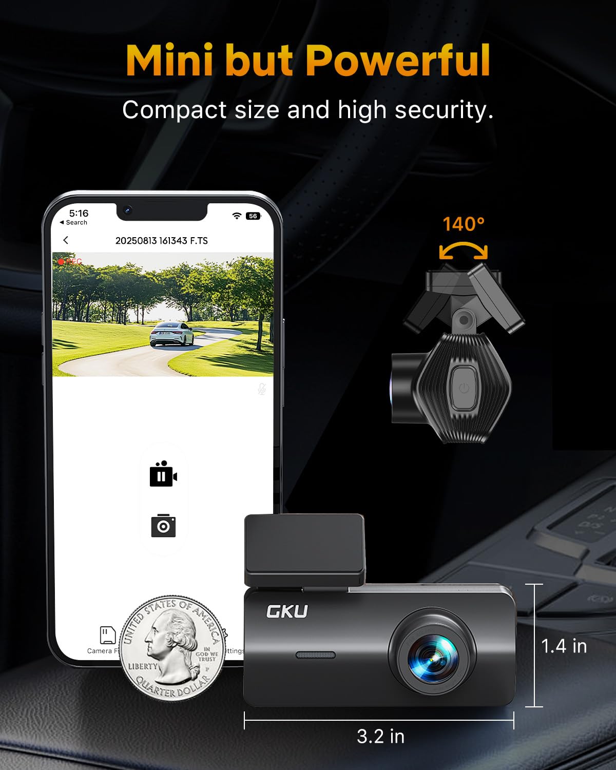 Gku 4K Dash Cam,Dash Cam Front With Uhd 2160P, Dashcam Built-In Wifi, 24H Parking Monitor,Night Vision,Wdr,170 Wide Angle,Loop R