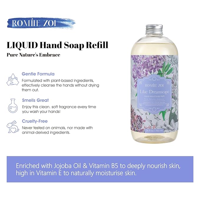 ROMIIE ZOI Liquid Hand Soap Refill, Lilac, Gentle & Moisturizing Formula, 750 ML/ 26 FL OZ