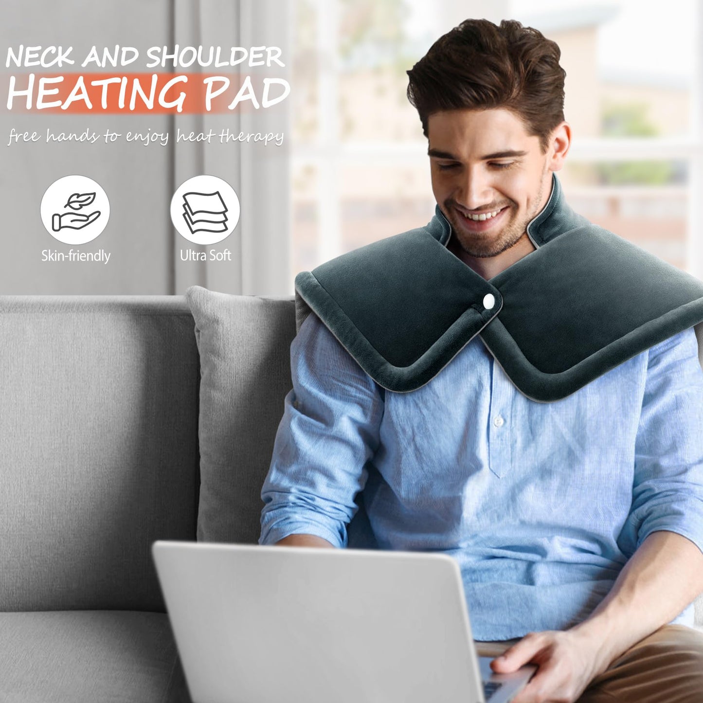 TATFU Neck Heating Pad Gifts for Dad, Men, XL Weighted Shoulder Heat Pad, Back Pain Relief Heat Pads, Gifts for Mom, Women and Christmas, Birthday, Mother's Day, Fathers Day Warm Gifts, 23'' x 17''