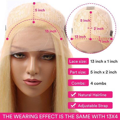 HUANGCAI 613 Lace Front Wig Human Hair 26 Inch Blonde Lace Front Wig Human Hair 613 Lace Frontal Wig for Women Pre Plucked with Baby Hair Brazilian Blonde Body Wave Wigs