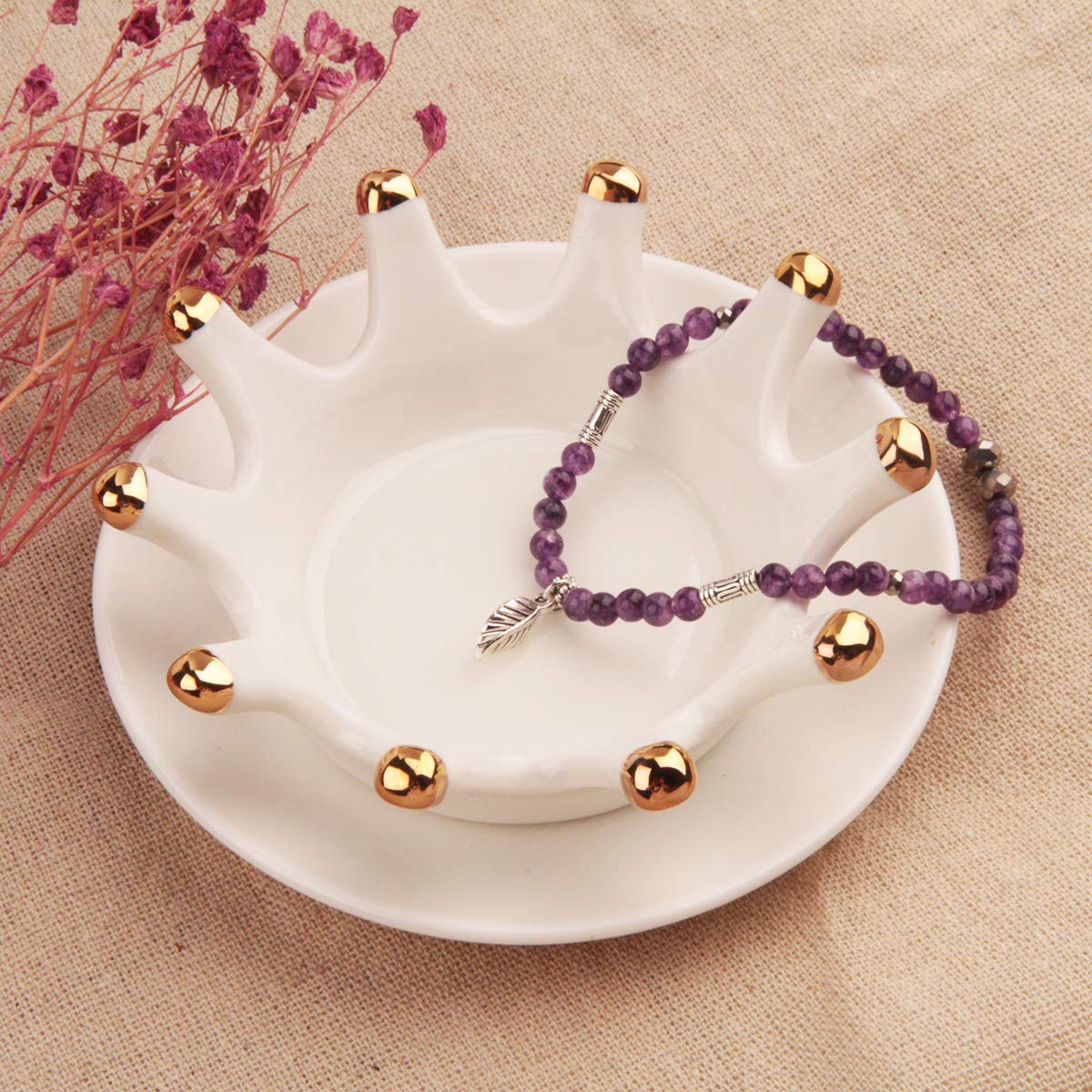Jardme Healing Amethyst Crystal Bracelets for Women, 8mm Beaded Natural Stone Stretch Chakra Bracelets Tree of Life Bracelet Jew