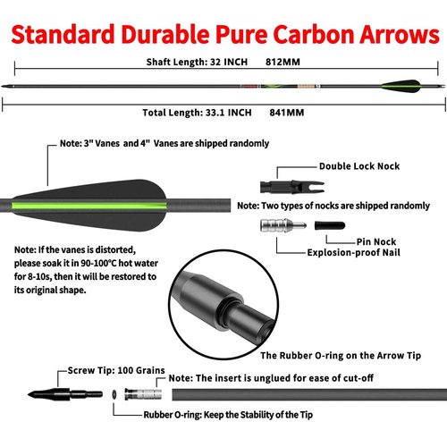 sanlida 24 PCs, 100% Pure Carbon, 0.003'' Straightness, Dragon 9 Flagship 24T Carbon Hunting Arrows for Compound Bow, Professional Standard Hunting Arrows with Removable Tips (290 Spine)