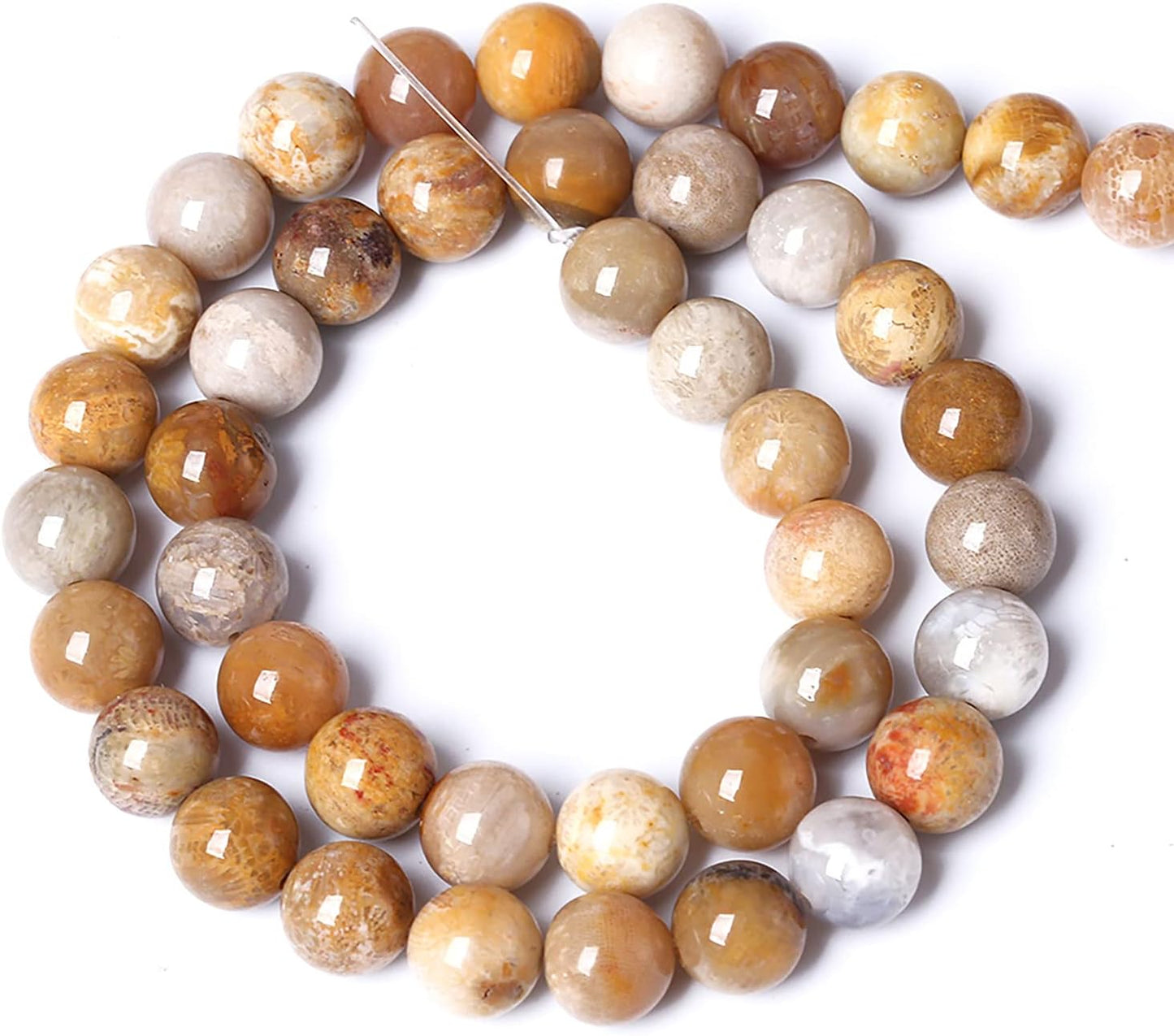 120pcs 6mm Natural Coral Jade Chrysanthemum Stone Beads Round Loose Beads for Jewelry Making,DIY Bracelet Necklace 32" 2 Strands
