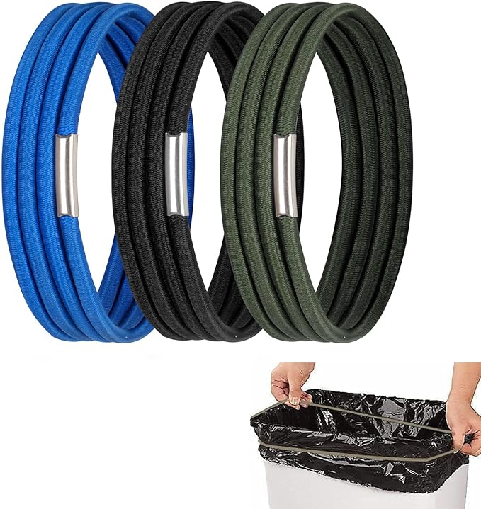 Trash Can Rubber Bands, Fit 13-30 Gallon Garbage Can, Set of 3 Elastic Trash Can Bands Heavy Duty for Kitchen Bathroom, Garbage Bin & Litter Box Bands to Keep Trash Liners in Place, Durable