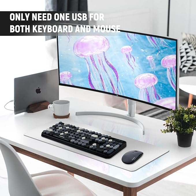 FOPETT Keyboard and Mouse Sets Wireless Keyboard and Mouse Sets,Reliable 2.4 GHz Connectivity for PC,Laptop,Smart TV and More (Grey Colorful)