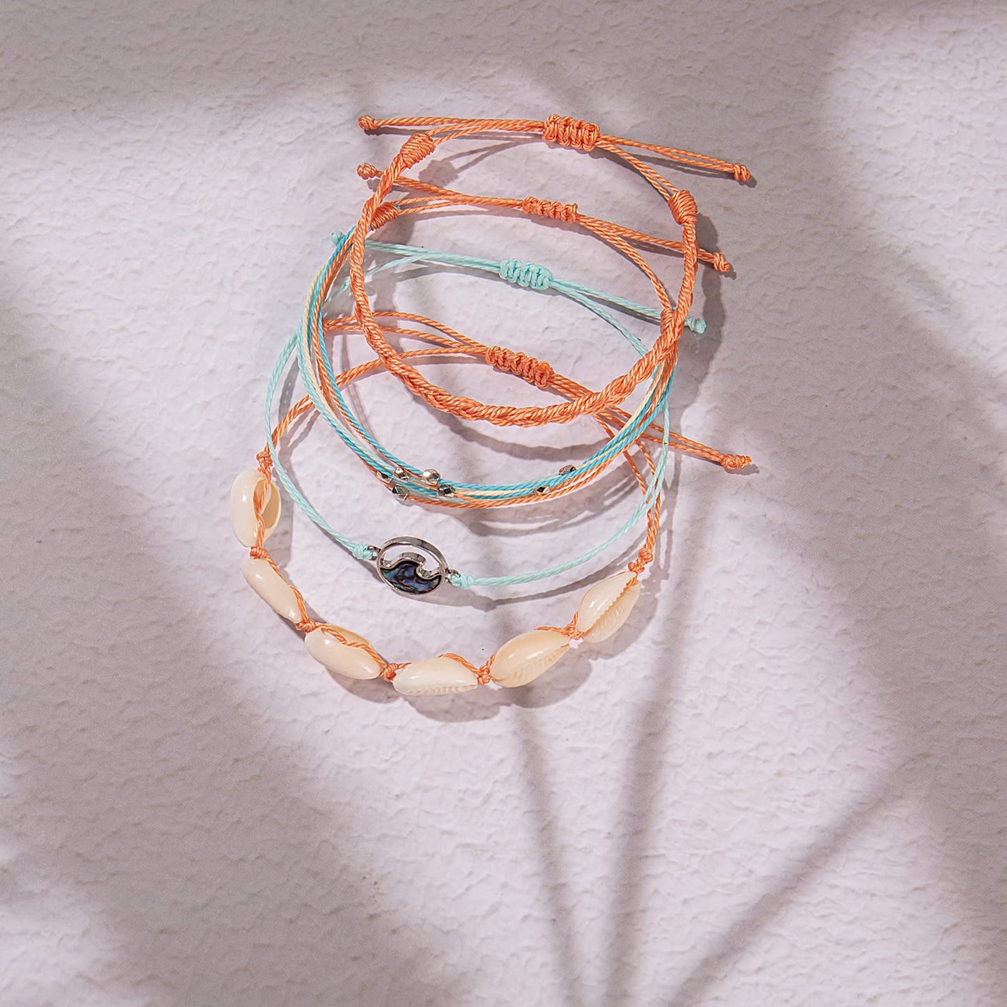 FANCY SHINY Wave String Bracelets Braid Puka Shell Bead Bracelets Handmade Cute Trendy Boho Abalone Jewelry Gifts for Women(Cora