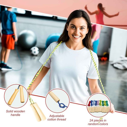 Lenwen 80 Pcs Jump Rope Bulk 7.25 ft Cotton Skipping Rope Adjustable with Wooden Handle for Training Outdoor Exercise Christian Charity Donation Operation Christmas Supplies