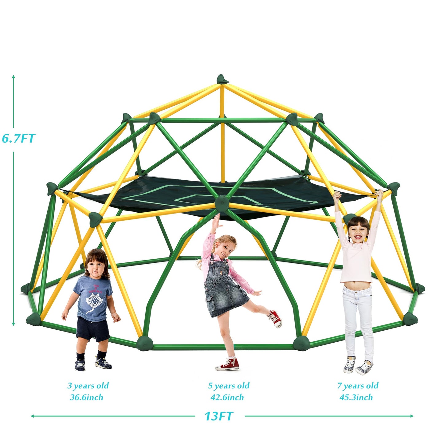 Virubi 13 FT Climbing Dome with Hammock for Kids 3-10, Outdoor Play Equipment Supporting 1000 lbs, Anti-Rust Jungle Gym, Easy Assembly Geometric Dome Climber Play Center