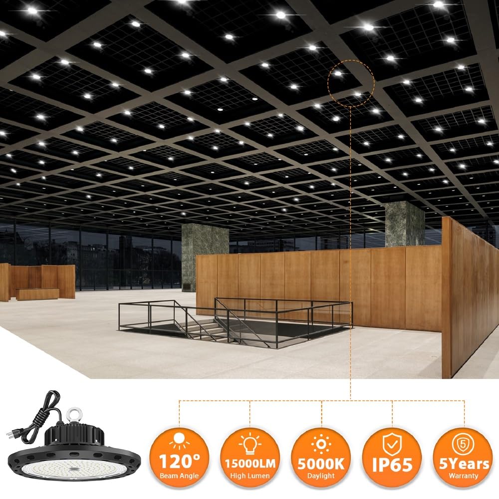 BEULT High Bay Led Shop Lights 100W 15000LM (Equiv. 400W MH/HPS) UFO Led High Bay Light for Shop Warehouse Workshop Factory 1Pack AC100-277V