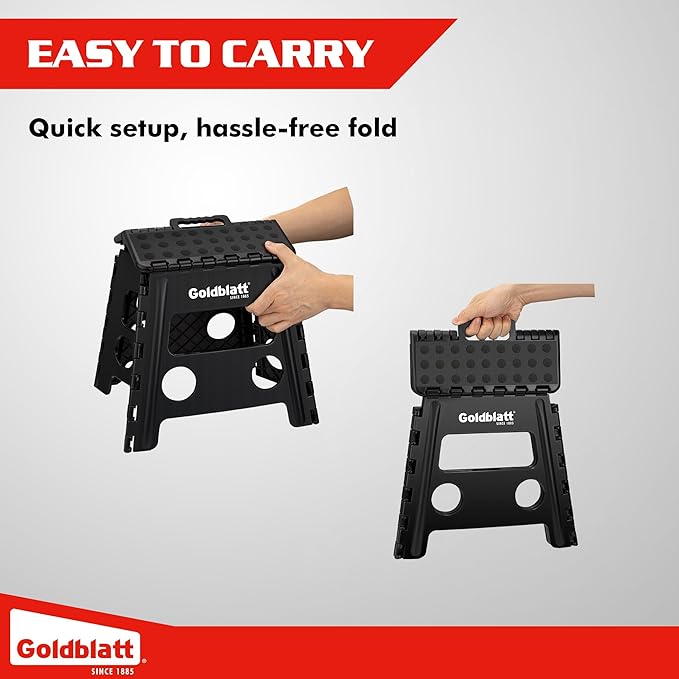 Goldblatt 12.5" Folding Step Stool for Adults and Kids, Heavy-Duty Plastic Portable Foldable Stool with Non-Slip Top and Anti-Skid Feet, 300 lbs Capacity, Kitchen & Bathroom, Black