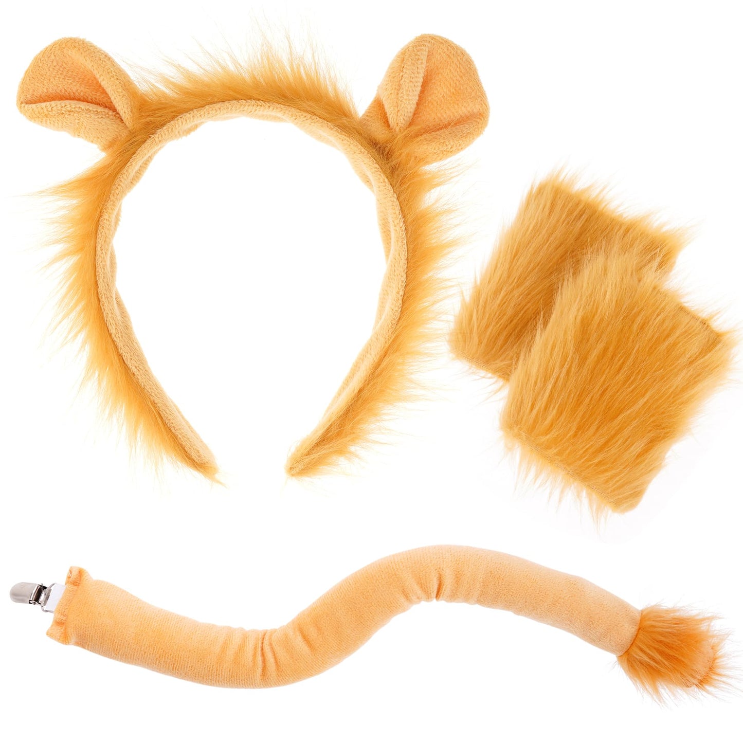 Dxhycc Lion Costume Set Lion Ears Headband, Paw Gloves and Tails for Halloween Dress-Up Accessory Kit