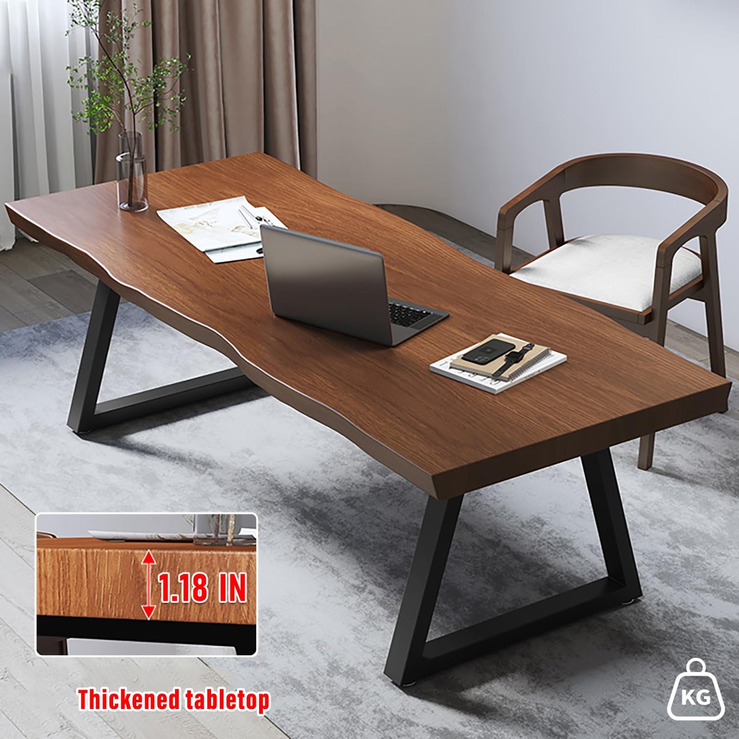 OOIKVCC Industrial Computer Desk,Solid Wood Home Office Desk,Modern Writing Desk Easy to Assemble for Home Office Gaming and Study Black 47.2×23.6×29.5in