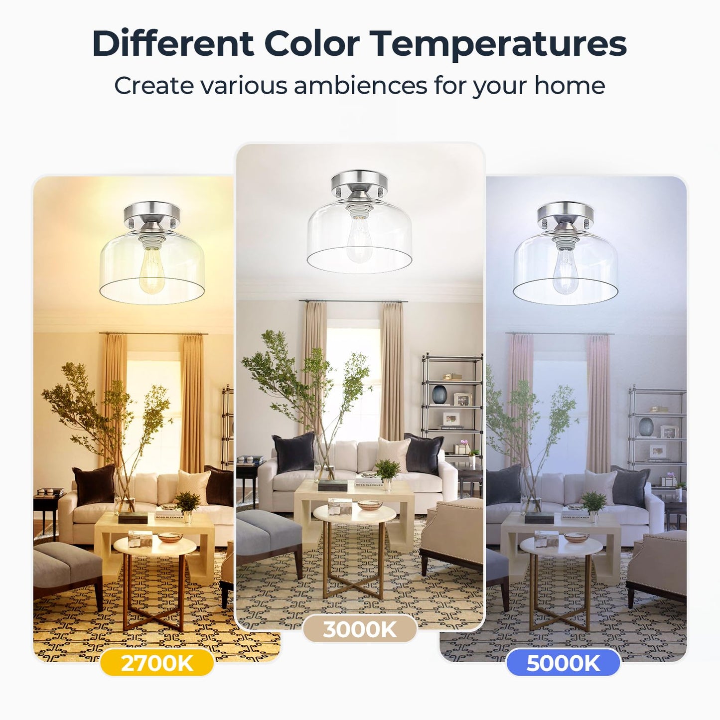 LACCEN Semi Flush Mount Ceiling Light Silver, Clear Glass Pendant Lamp Shade, Modern Farmhouse Light Fixture for Hallway Corridor Kitchen Entryway Bedroom, Bulb Not Included