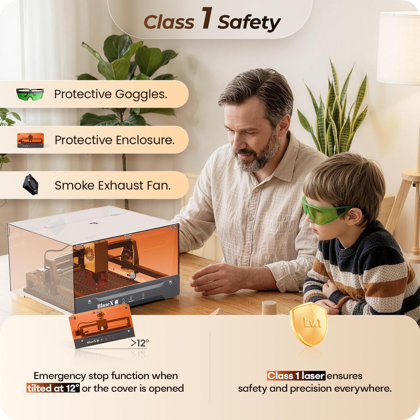 BlazeX M3 10W Laser Engraver Machine with Smart Camera, Class 1, 0.01mm High Precision Laser Cutter and Engraver Machine for Wood Metal Glass Leather, with Enclosure Honeycomb Engraving Materials