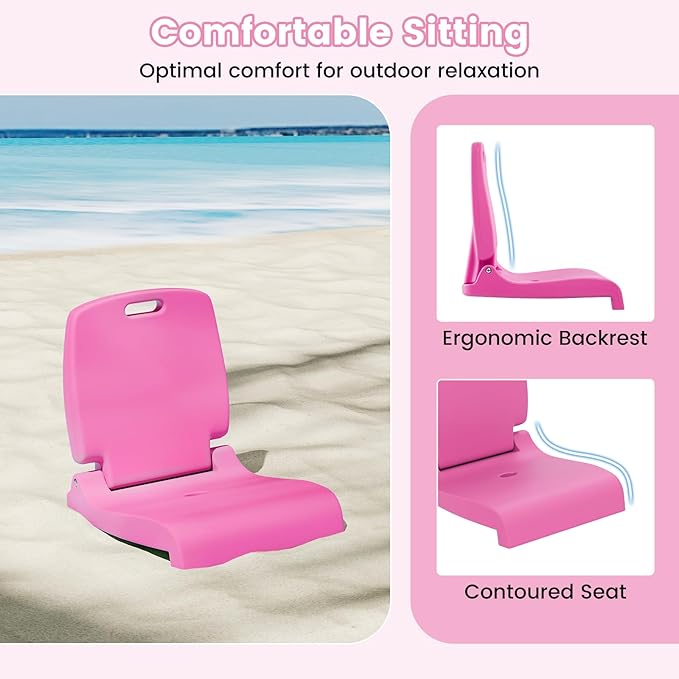 Goplus Poolside Chair for Edge of Pool, Foldable Portable Flip Seat w/Back Support & 2 Handles, Lightweight Outdoor Camping Chair for Stadium, Tailgating, Fishing, Boats, Beach (Pink, 1 Pack)