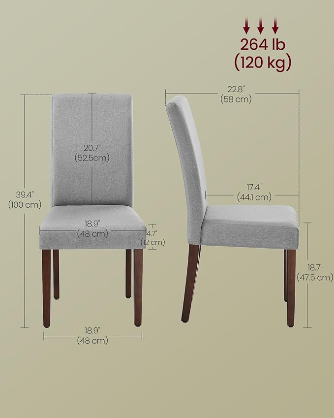VASAGLE Dining Chairs Set of 6, Parsons Chairs with Removable Fabric Cover, High Back, for Dining Room Kitchen, Thick Seat, 22.8 x 18.9 x 39.4 Inches, Dove Gray UKDC152G16