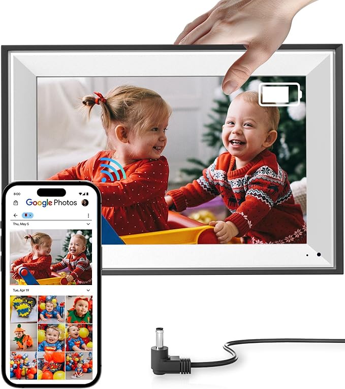 Cozyla Digital Photo Frame WiFi Smart Digital Picture Frame Battery Powered Unlimited Storage Send Photo w/Family via App Email Google Photos Instagram Web Browser Photo Frame Electronic 10.1 Inch Mat