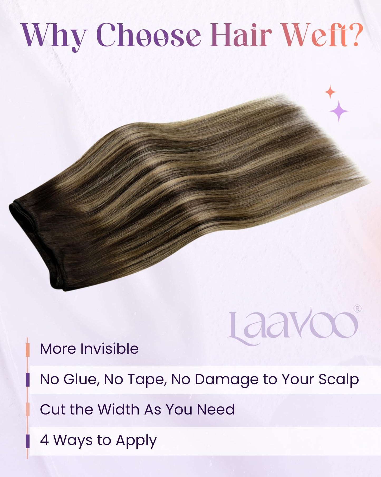 LaaVoo Sew in Hair Extensions Real Human Hair Straight Weft Extensions Brown Balayage Caramel Blonde Mix Brown Sew in Weft Hair