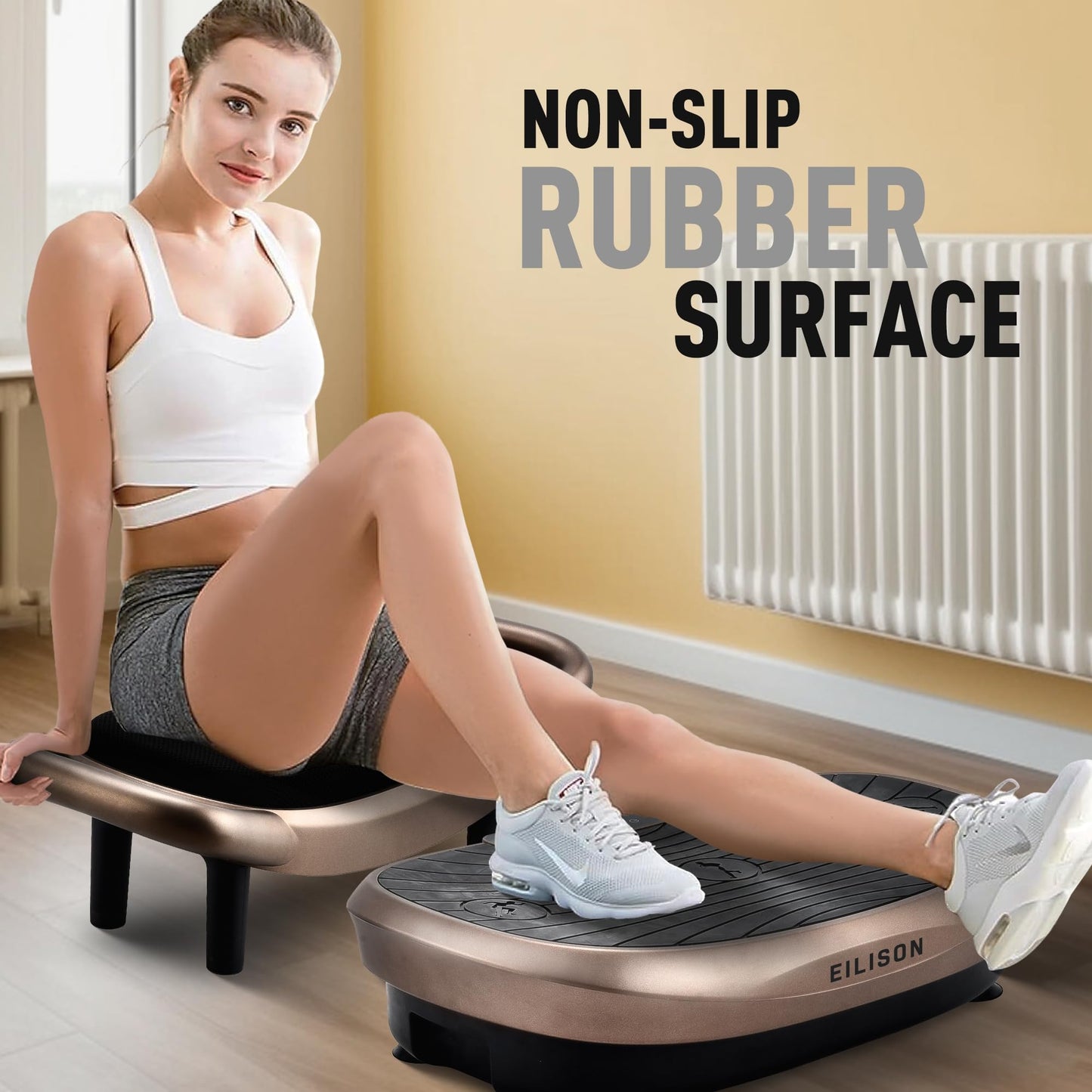 EILISON FITABS 3D Vibration Plate Exercise Machine with Seat - Ocsillation, Pulsation + Vibration Platform, Push Up | Vibration Machine for Lymphatic Drainage, Recovery (Fitabs Brown)