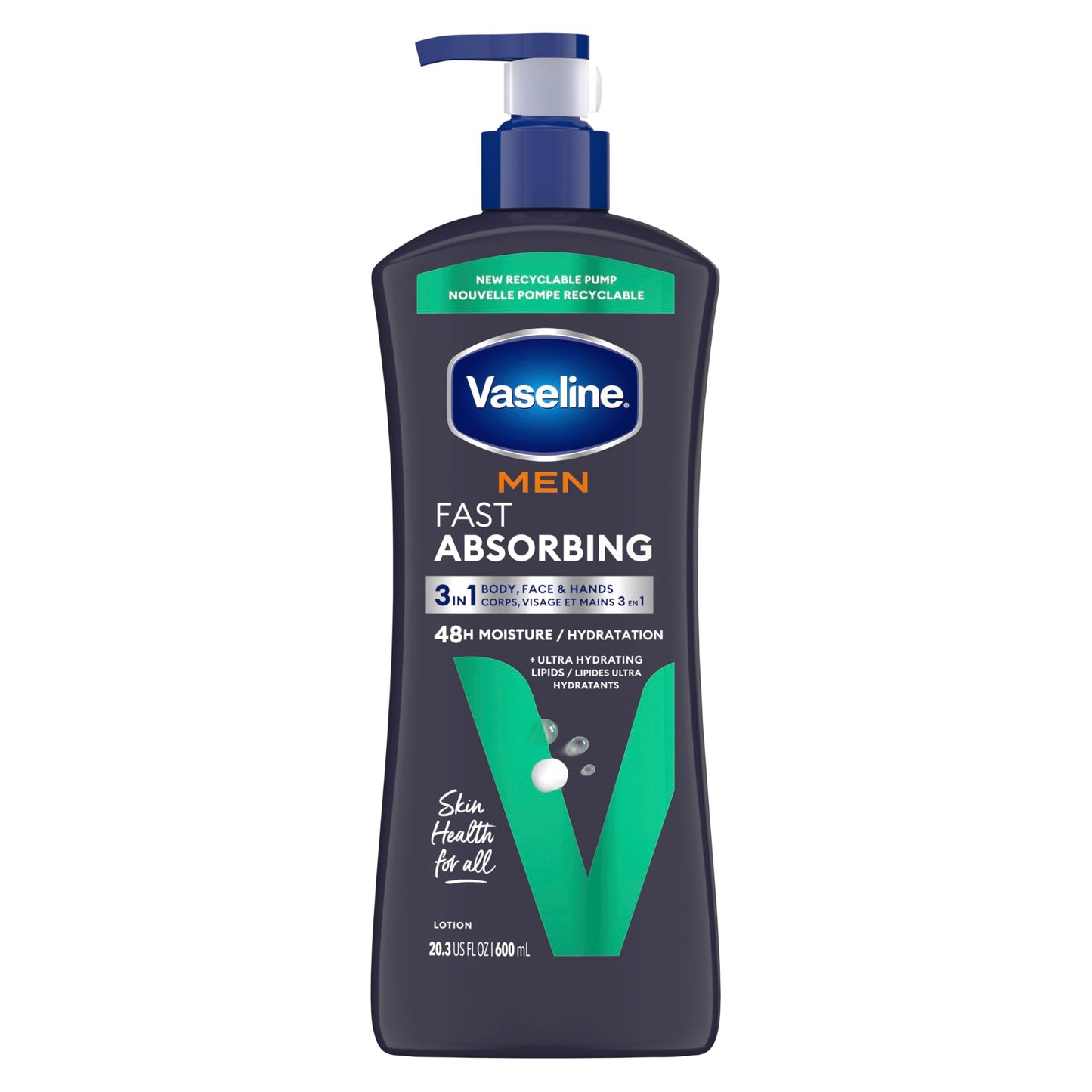 Vaseline Men Fast Absorbing 3-in-1 Face, Hands & Body Lotion for Men, For Dry Skin, Absorbs in Just 15 Seconds for Moisturized S