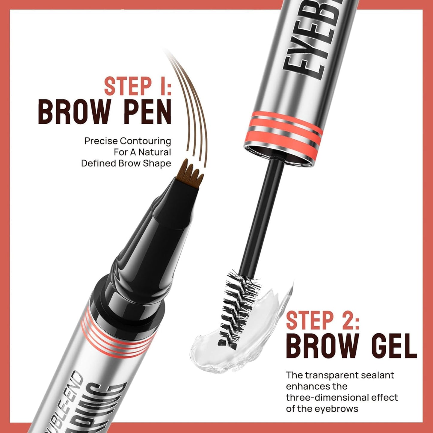 4-Fork Tip Microblading Eyebrow Pen With Brow Gel - 2-in-1 Waterproof Eyebrow Pencil, Long-Lasting Natural Hair-Like Brows, Smudge-Proof & Easy to Use (With Brow Gel 01#Light Brown)