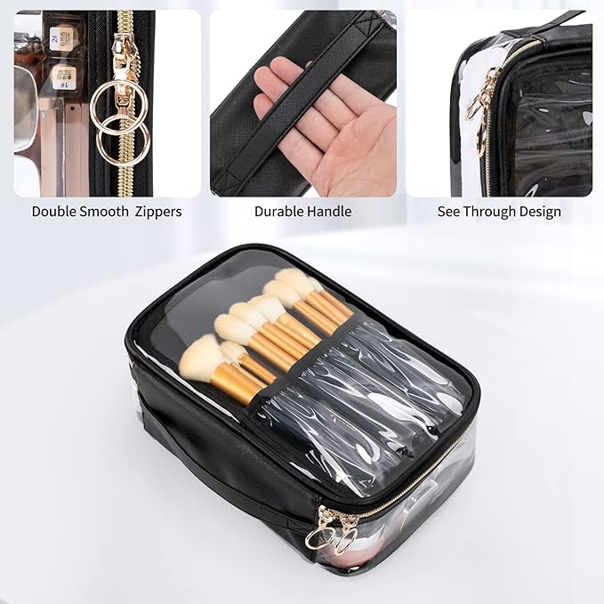 OCHEAL Clear Makeup Bag, Portable Cosmetic Organize,Travel Makeup Bag Cute Clear Pouch For Women and Girls Cosmetics Bags with Divider Makeup Brush Compartment-Large