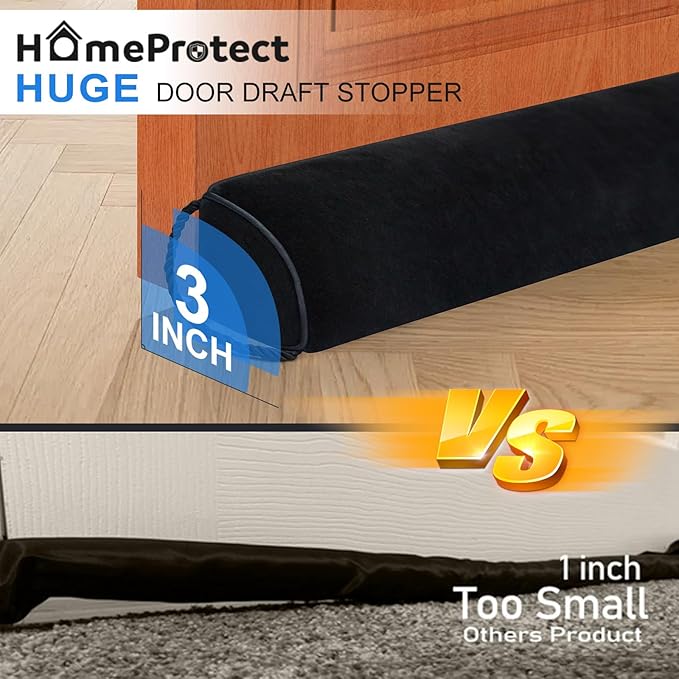 Weighted Door Draft Stopper 36 Inch Triangle Door Snake Blocker Cold Air Noise Light Under Door Sweep Weather Stripping Door Seal More Fits 0 to 3" Large Door Gaps,Quick Install Black