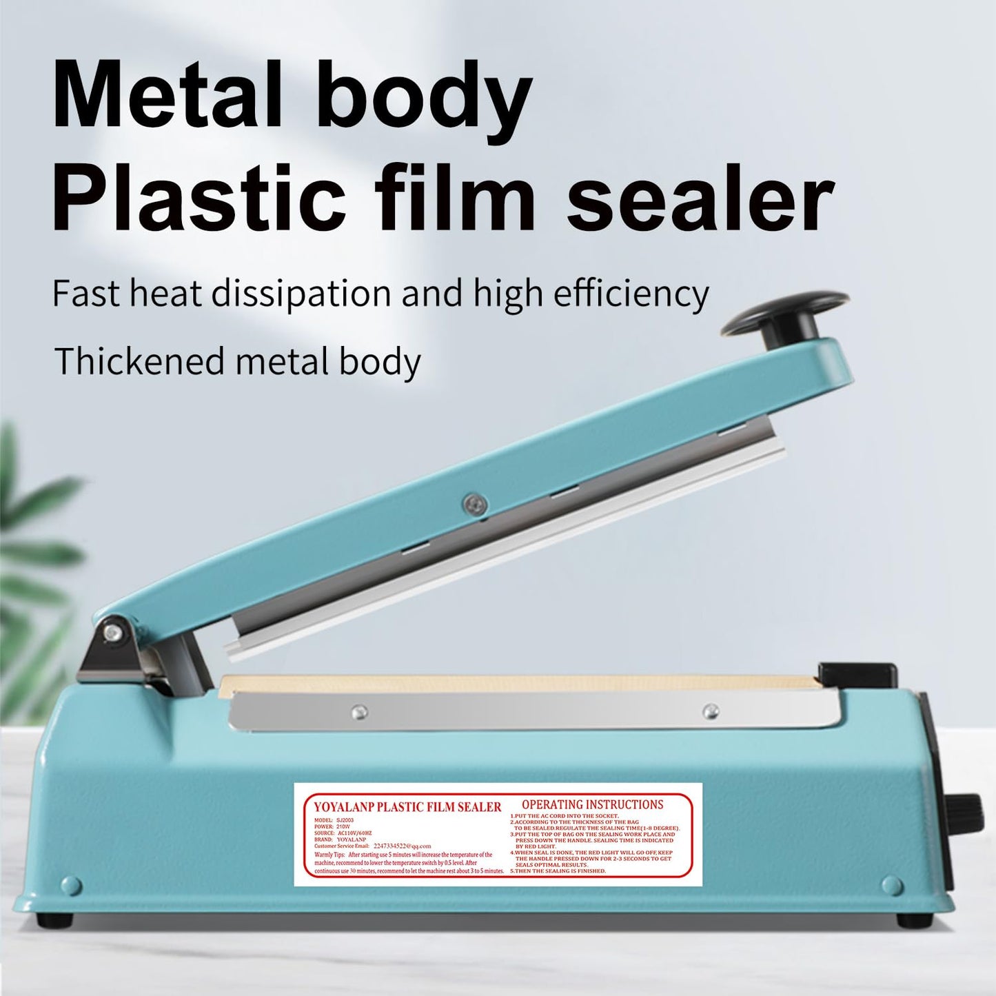 Metal body,Impulse Heat Sealer Manual Bags Sealer Heat Sealing Machine 8 Inch Impulse Sealer Machine for Plastic Bags PE PP Bags with Extra Replace Element Grip