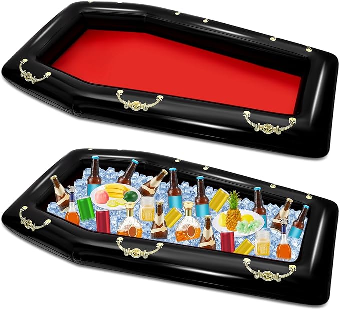 Aoriher 2 Pack 52 Inch Inflatable Coffin Cooler Fake Coffin Floatie Drink Ice Chest Buffet Bucket Beverage Cooler for Summ...