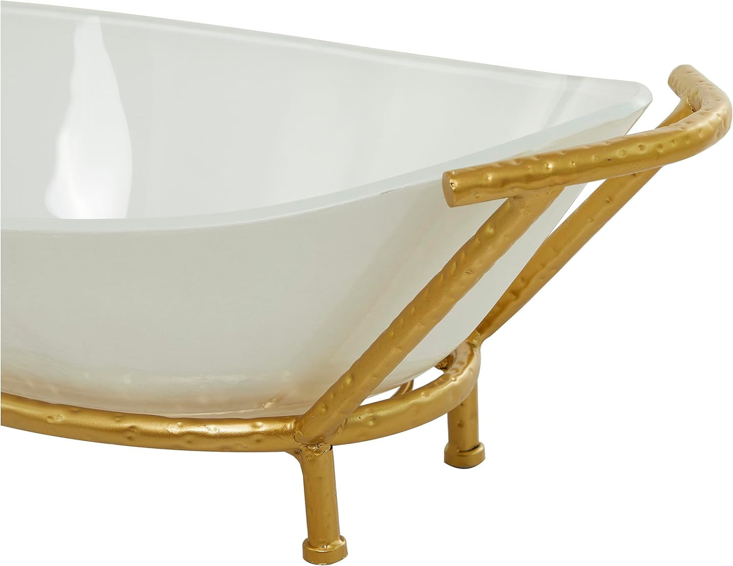 Deco 79 CosmoLiving by Cosmopolitan Glass Kitchen Serving Bowl with Gold Metal Stand, 25" x 14" x 9", White