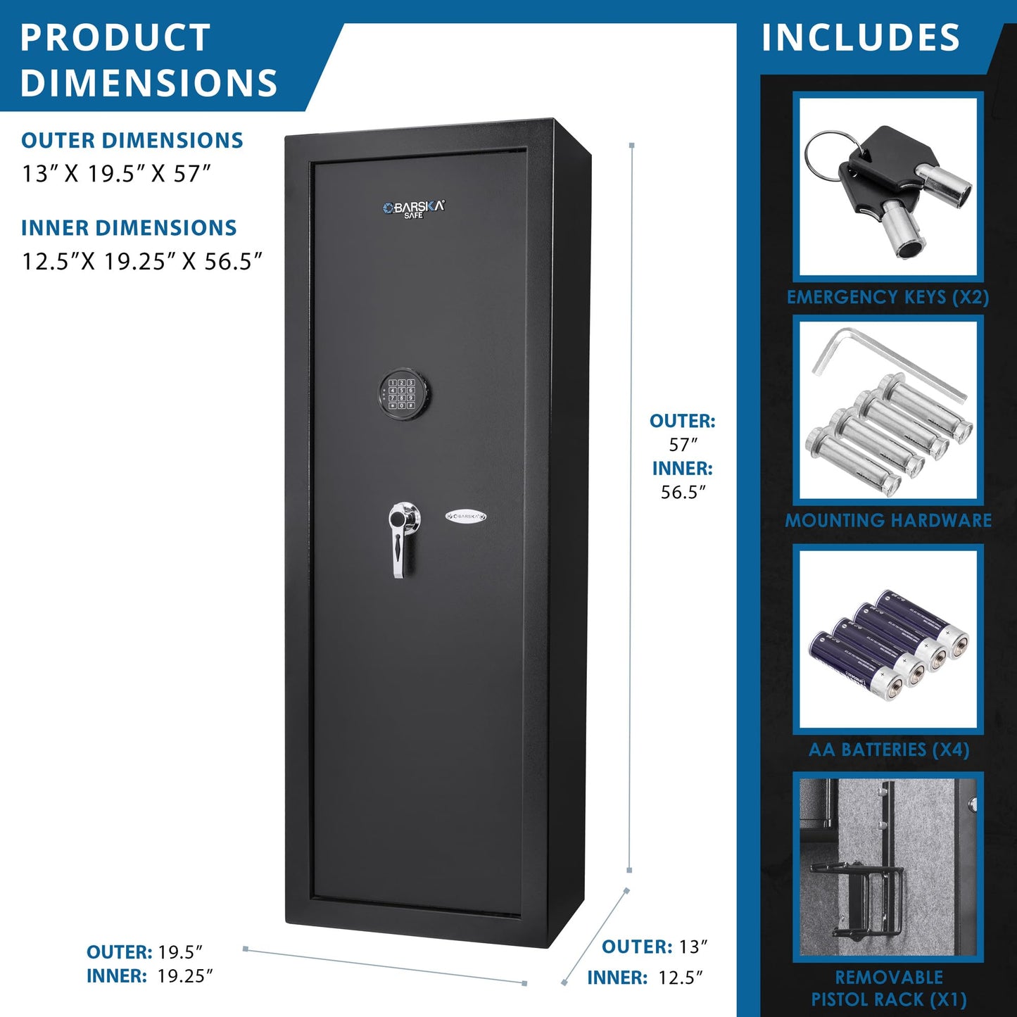 Barska 7.87 Cu Ft DOJ Certified Digital Keypad Rifle Safe – 14 Rifle & 2 Handgun Capacity, 3-Point Deadbolt, Anti-Pry Hinges, Silent Access, Backup Keys, Mounting Hardware