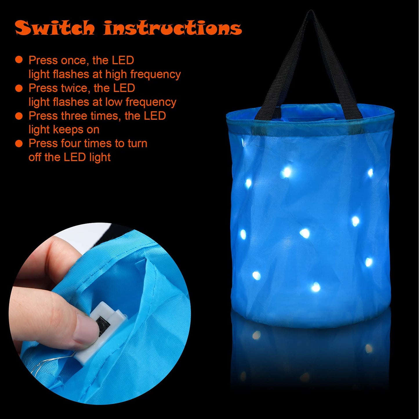 Shappy 2 Pcs LED Light Halloween Candy Bags Trick or Treat Light up Halloween Candy Bucket Multipurpose Reusable Goody Bucket for Holiday Party Supplies Favors(Blue)