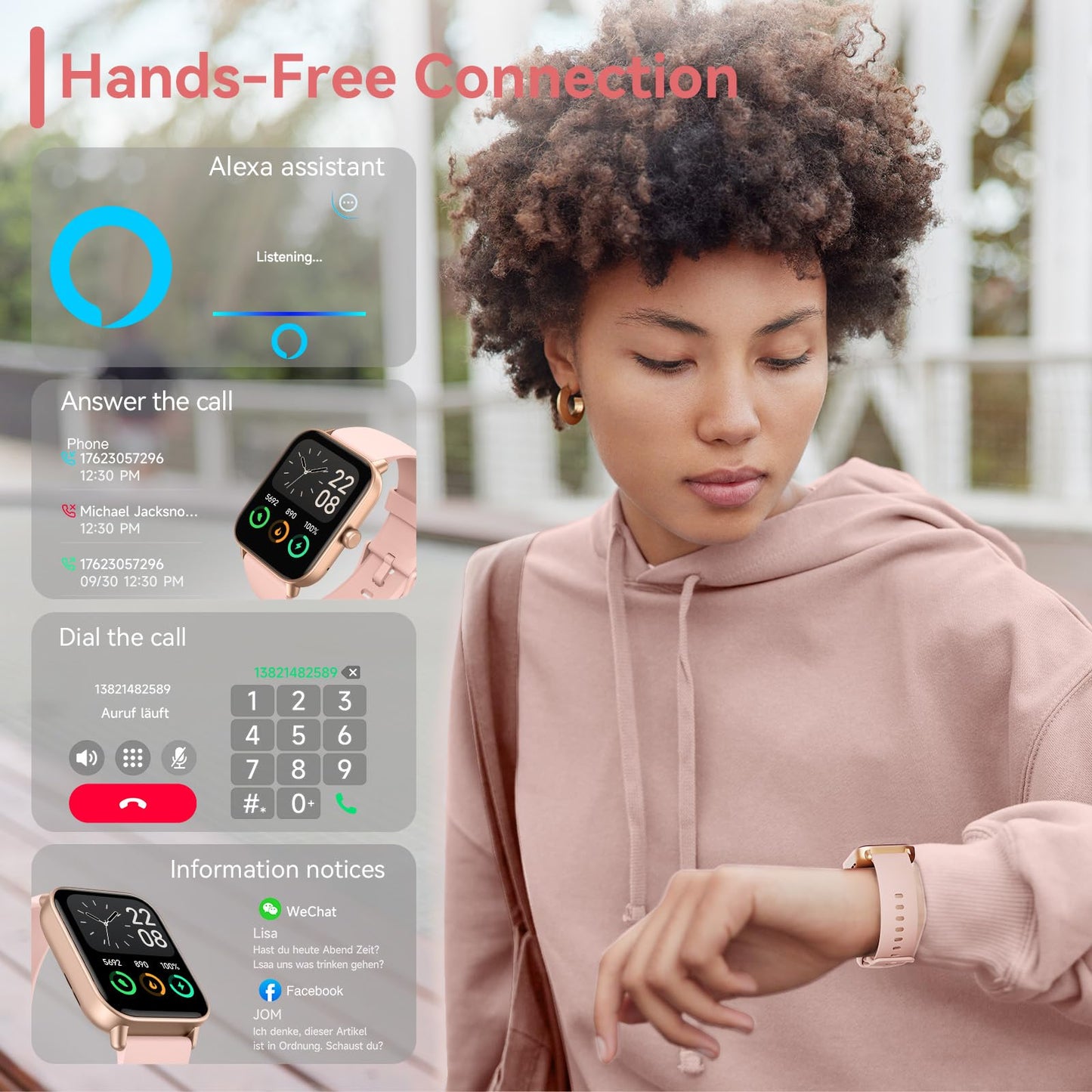 Smart Watches for Women, 1.8" HD Smart Watch (Answer/Make Call) for iPhone/Android, Alexa Bulit-in, Fitness Watch with Sleep/Health Monitor, Watches for Women with 110 Sport Mode, IP68 Waterproof ﻿