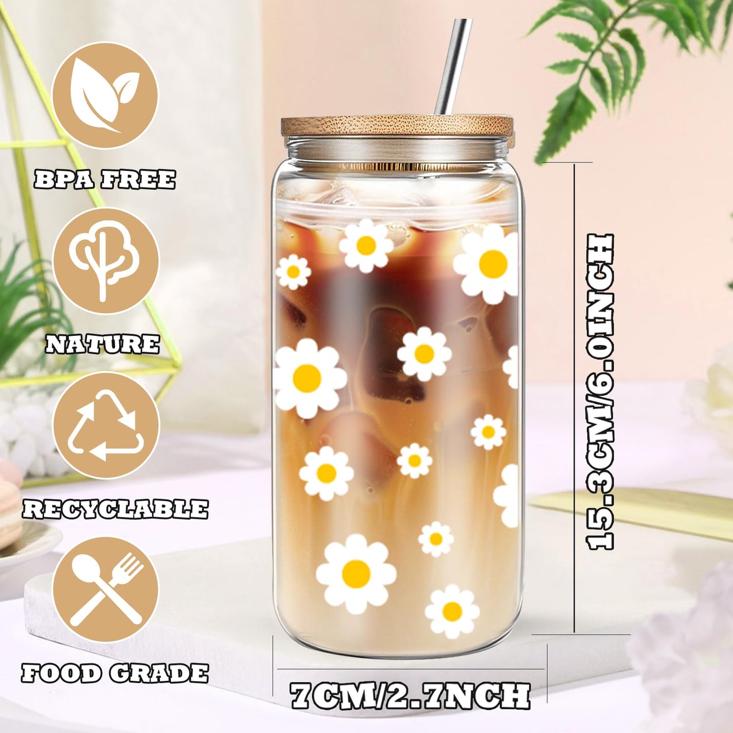 Birthday Gifts for Teen, Cute Inspirational Gift Daisy Presents Set Ideas for Sister Daughter Friends, Happy Birthday Gift Basket with Ice Glass Cup for Her (Beige)