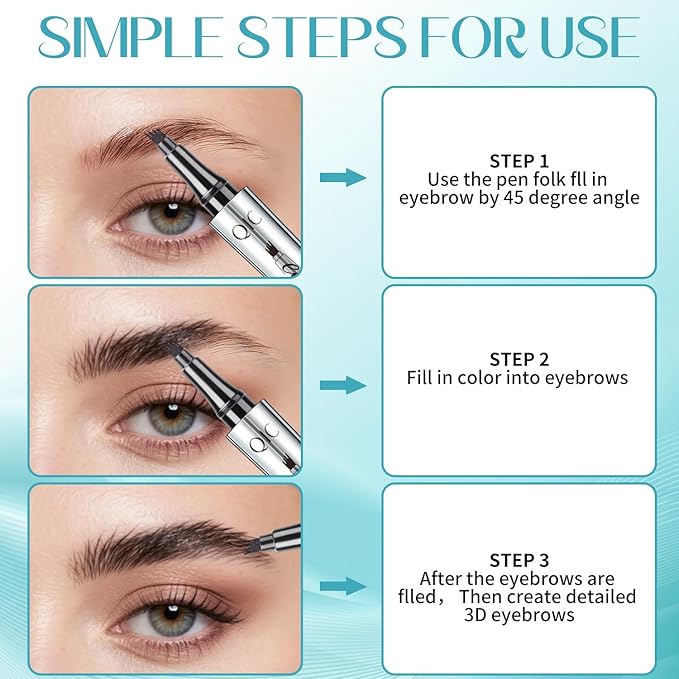Microblading Eyebrow Pencil, Eyebrow Pen, Faux Brow Filling with 4-Fork-Tip Create Natural Hair-Like Brows Last All Day Makeup Brow Stylist Definer Waterproof (black)
